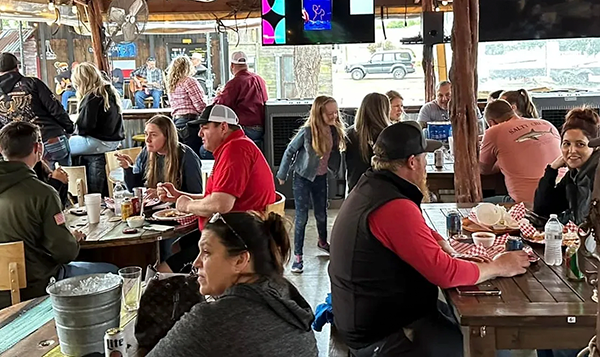 People eating and having a great time.